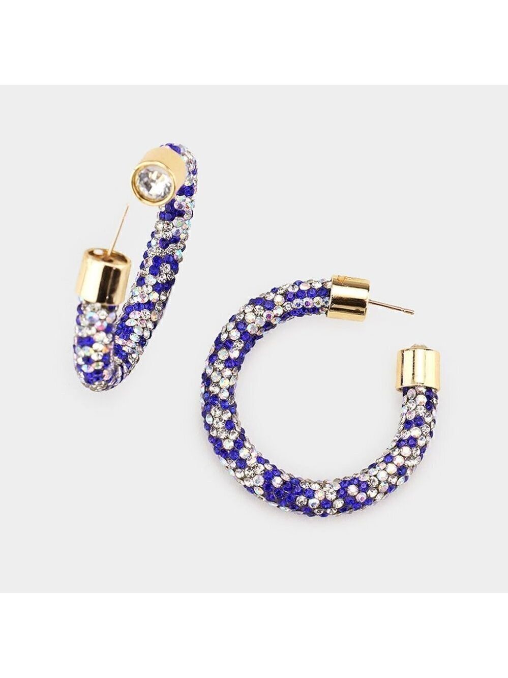 NWT Blue Sapphire Wite Rhinestone Embellished Hoop Earrings
